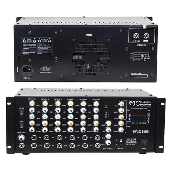 Magicvoice MV-300EF-TR 300 Watt 6 Mikrofon Girişli USB-Bluetooth Destekli Trafolu Mixer Anfi ürün görseli