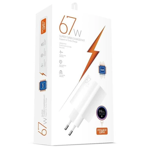 Powerway M67 Süper Turbo 67W USB-A Çıkışlı Hızlı Telefon Şarj Adaptörü (5-20V 3-25A) ürün görseli 1