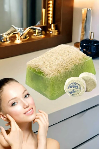 2'li Tüm Cilt Doğal Yüz Bakım Pırıltı Peeling Sivilce Akne Leke Temizleme Kabak Lifli Set - 2