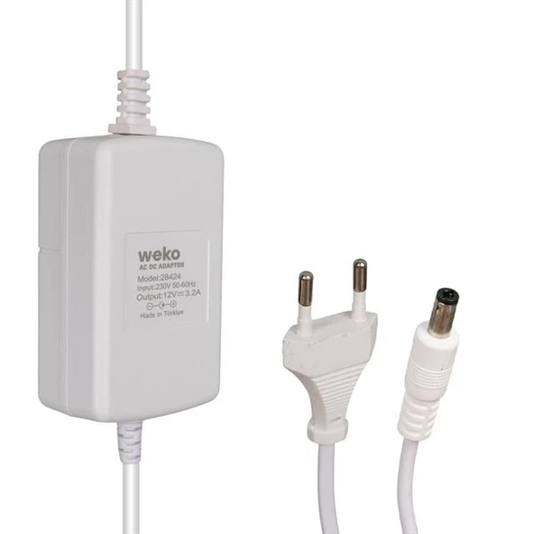 Weko Tottolet 1200 12 Volt - 3.2 Amper 5.5 2.5 Uçlu Yerli Üretim Plastik Kasa Beyaz Masaüstü Adaptör ürün görseli