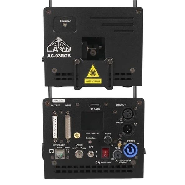 Layu AC-03RGB 3 Watt RGB Lazer 25Kpps Double Safety Design SD Card DMX ILDA Analog - Resim 3