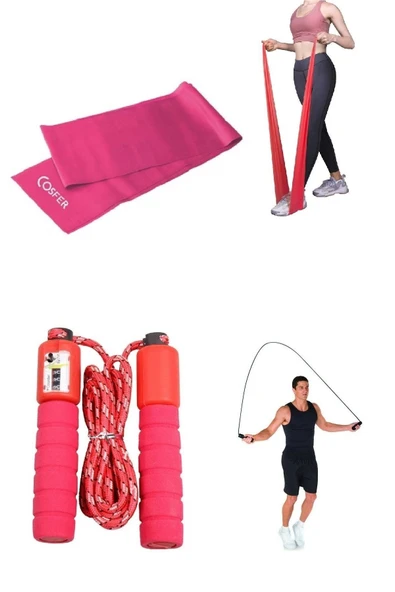 2'li Set Sayaçlı Sünger Saplı Atlama Ipi Yoğa Aerobik Egzersiz Direnç Pilates Bandı ürün görseli