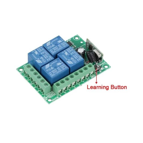 433MHz RF 4 Kanal Röle Modül DC 12V 4 Buton Kumanda Kablosuz Motor Pompa Fan Lamba Perde Akıllı Ev - Resim 3