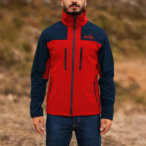 Su ve Rüzgar Geçirmez Softshell Mont - Lemigo - Kırmızı-Lacivert ürün görseli