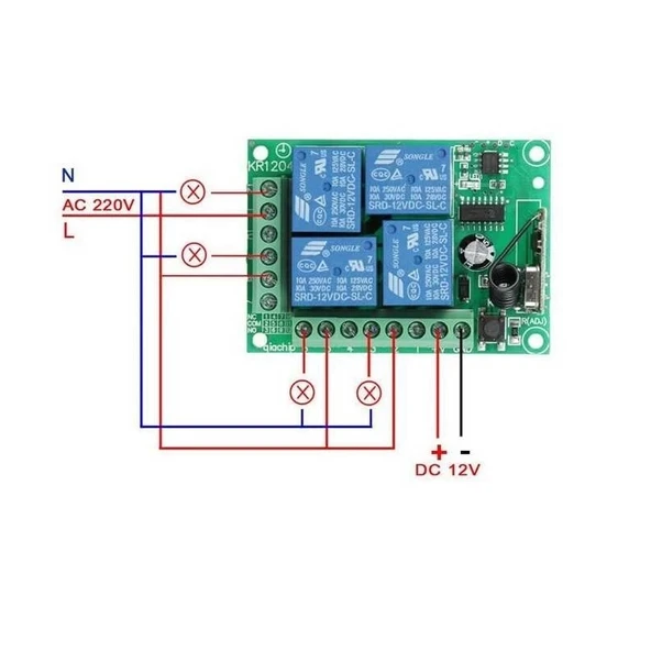 433MHz RF 4 Kanal Röle Modül DC 12V 4 Buton Kumanda Kablosuz Motor Pompa Fan Lamba Perde Akıllı Ev - Resim 6