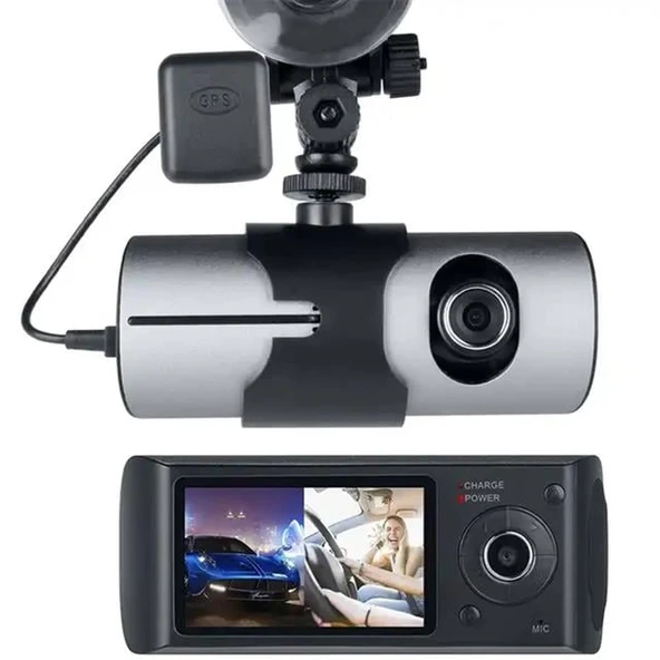 PowerMaster R300 GPS Destekli Çift Kameralı Araç İçi DashCam DVR Kamera Seti - Resim 2