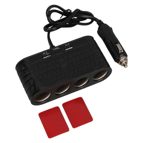 Olesson 1654 12-24V Çift USB - TYPE-C 120W 80cm Kablolu 4'LÜ Araç Çakmak Çoklayıcı - Resim 5