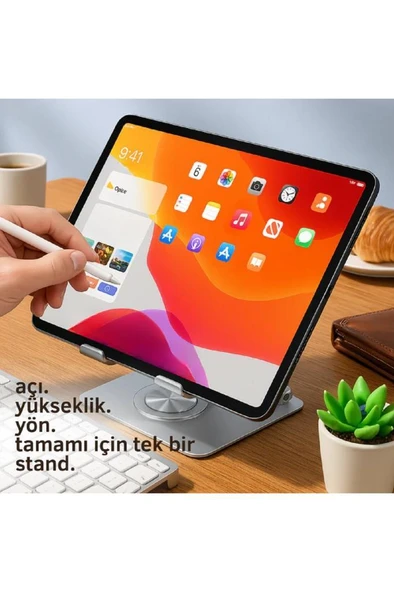 Yükseklik Ayarlı 7-12 inç Metal Tablet Soğutucu Masaüstü 360 Dönen Ayaklı Laptop Standı ipad Tutucu - Resim 5