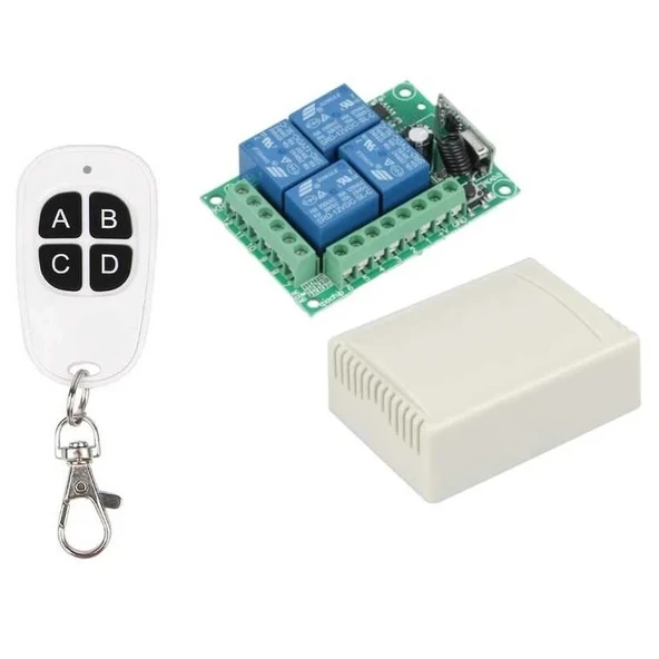 433MHz RF 4 Kanal Röle Modül DC 12V 4 Buton Kumanda Kablosuz Motor Pompa Fan Lamba Perde Akıllı Ev ürün görseli