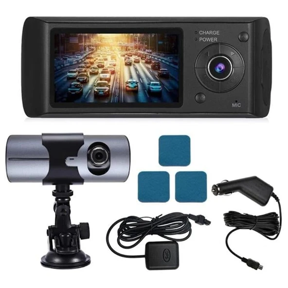 PowerMaster R300 GPS Destekli Çift Kameralı Araç İçi DashCam DVR Kamera Seti - Resim 3