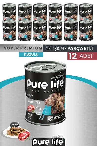 Plus 12'li Kuzulu Yetişkin Konserve Chunk Parça Etli Yaş Mama 400 Gr