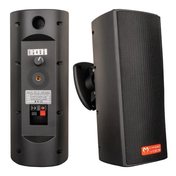 Magicvoice MV-26  2x7,5 Cm 50W 3 Yollu Siyah Sütun Hat Trafolu Hoparlör 2'li Takım ürün görseli 1