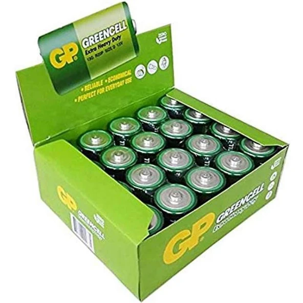 GP Greencell R20 1.5V Büyük D Boy Çinko-Karbon Pil 20'li Paket (13G) - Resim 3