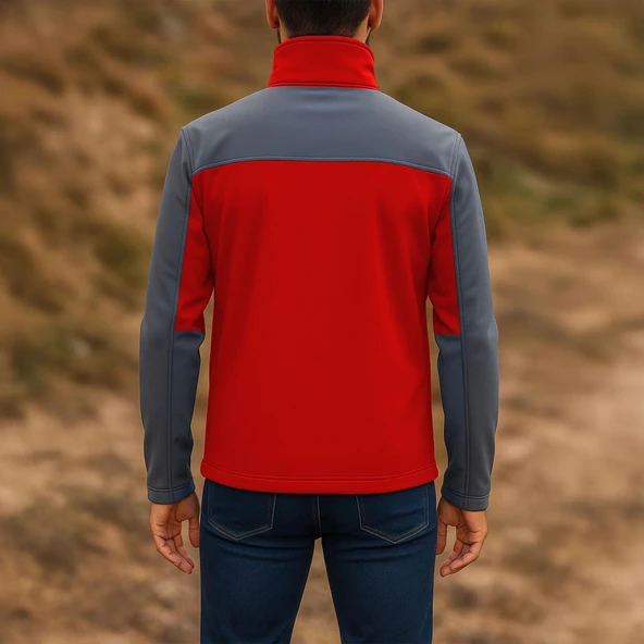 Su ve Rüzgar Geçirmez Softshell Mont - Lemigo - Kırmızı-Gri - Resim 2