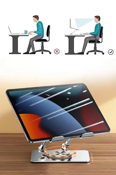 Yükseklik Ayarlı 7-12 inç Metal Tablet Soğutucu Masaüstü 360 Dönen Ayaklı Laptop Standı ipad Tutucu ürün görseli 1