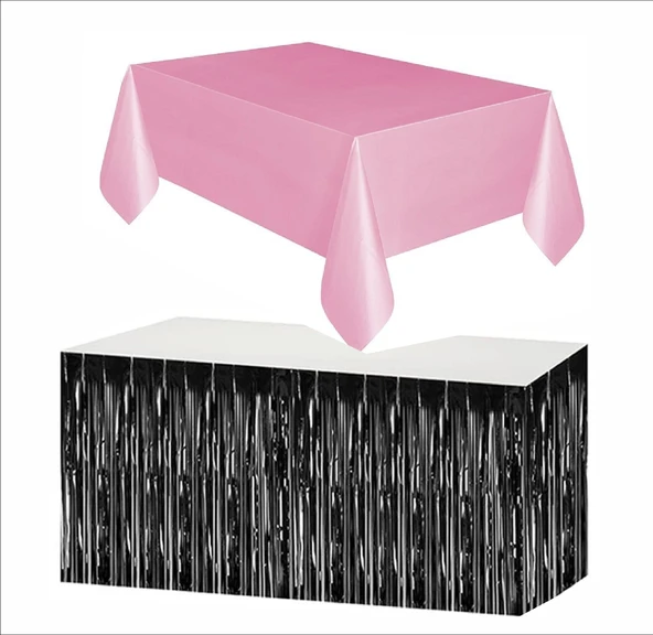 Pembe Masa Örtüsü, Siyah Masa Eteği ürün görseli 1