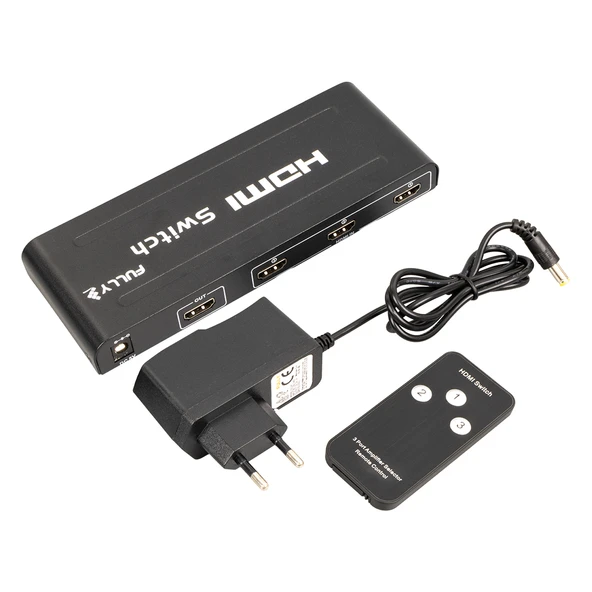 FULLY G-538H 3 GİRİŞ 1 ÇIKIŞ HDMI SWITCHER TOPLAYICI METAL KASA ADAPTÖRLÜ - Resim 3