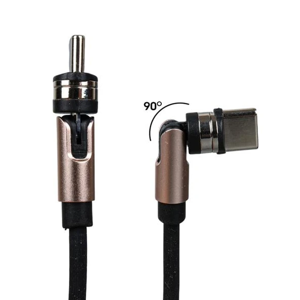 Powermaster PM-25906 Siyah 3in1  (Type C- Lightning- Micro Usb) Manyetik Uç Taşınabilir Şarj Kablosu - Resim 2