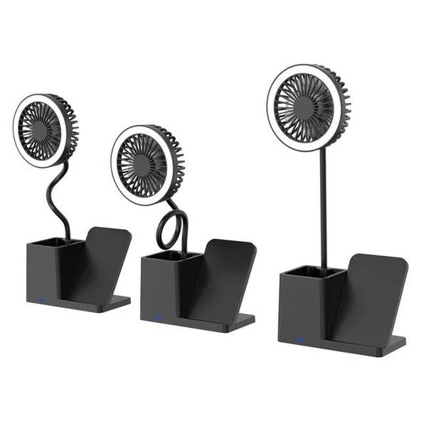 S-link SL-M9055 10 Watt Kablosuz Şarj İstasyonlu Fanlı Kalemlikli Masa Lambası (Siyah) - Resim 3