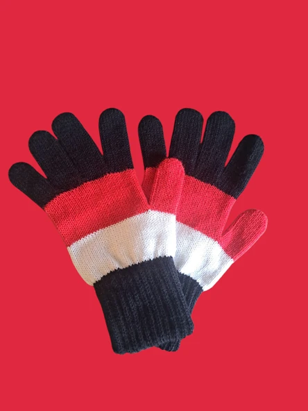 Garson Beden Erkek Çocuk Eldiven Siyah Kırmızı  8-12 yaş - Resim 3