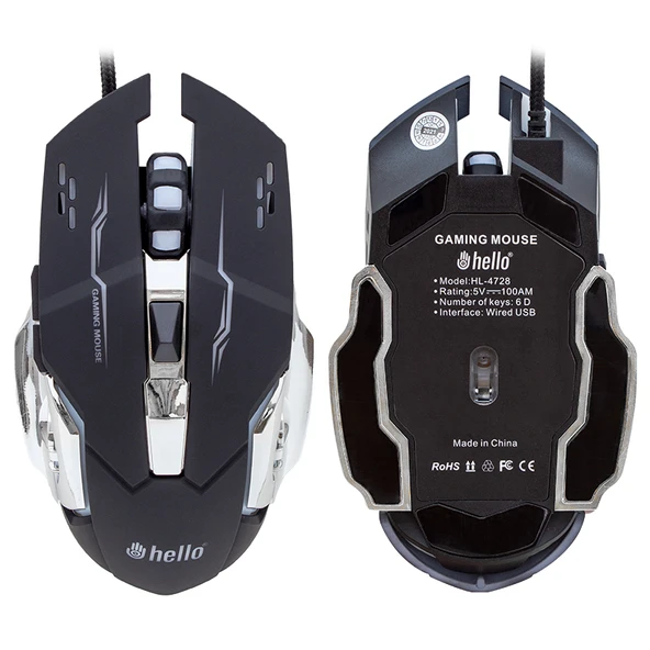 HELLO HL-4728 KABLOLU 3600 DPI 6 TUŞ FONKSİYONLU GAMING MOUSE - Resim 2