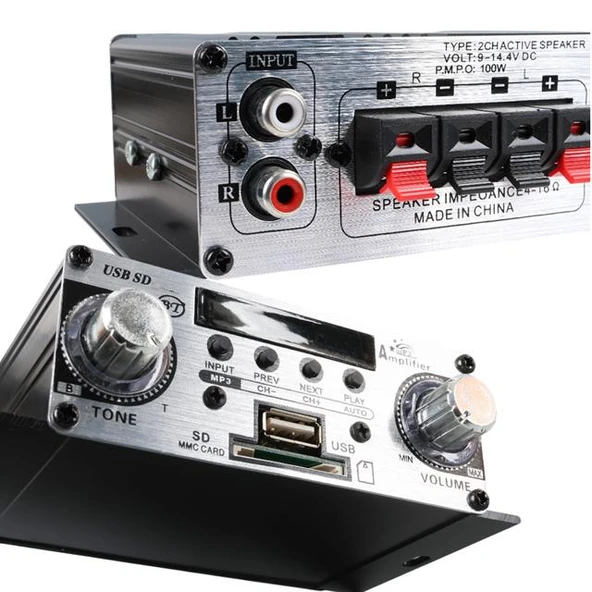 MagicVoice YW-191L 12 Volt 100 Watt Motosiklet Bluetooth Amfi USB/SD 2 Kanal Pazarcı - Anfi (125X95X40mm) - Resim 3