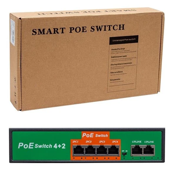 Powermaster POE4+2 72W 10/100 MBPS Poe Ethernet Switch ürün görseli 1