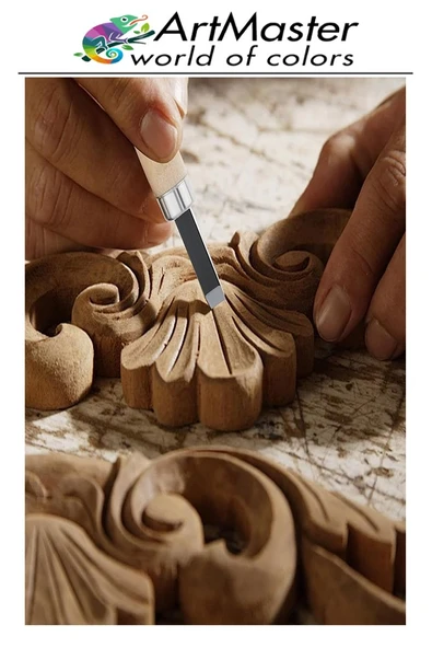 Seramik Oyma Seti Ahşap 6 Lı 1 Paket Set Paslanmaz Çelik Bıçaklı Ağaç Oyma Heykel Hobi Kretuar Gravür - 4