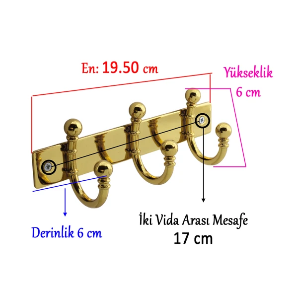 Metal 3'lü Askı Birleşik Vestiyer Duvar Monteli Askı Dolap Askılığı Vidalı Gold Elbise Askısı 1 Adet - Resim 2