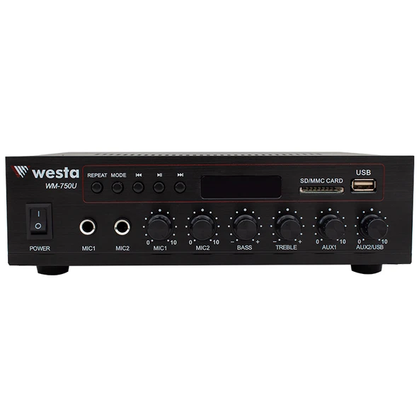 WESTA WM-750U 80W MİNİ 100V/70V/4-16 OHM USB/SD/BLUETOOTH/ UK-2 MİK GİRİŞ TRAFOLU ANFİ - Resim 2