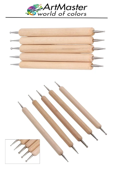 Alüminyum Kabartma Kalemi Ahşap 6 Lı Set 1 Paket Aliminyum Folyo Kabartma Gravür Noktalama Kalemi Çift Uçlu İzleme - 3