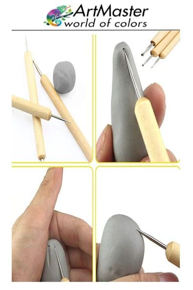 Alüminyum Kabartma Kalemi Ahşap 6 Lı Set 1 Paket Aliminyum Folyo Kabartma Gravür Noktalama Kalemi Çift Uçlu İzleme - 4