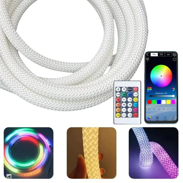 PowerMaster PM-26417 Animasyonlu Bluetooth Neon RGB Kumaş Örgülü Hortum Led 5 Metre 201 Modlu ürün görseli 1