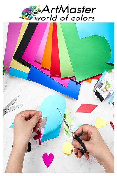 Aynalı Metalik Fon Kartonu 50x70 cm 10 Renk 1 Paket Dekoratif Pırıltılı Folyo Kağıt Okul Sınıf Renkli - 3
