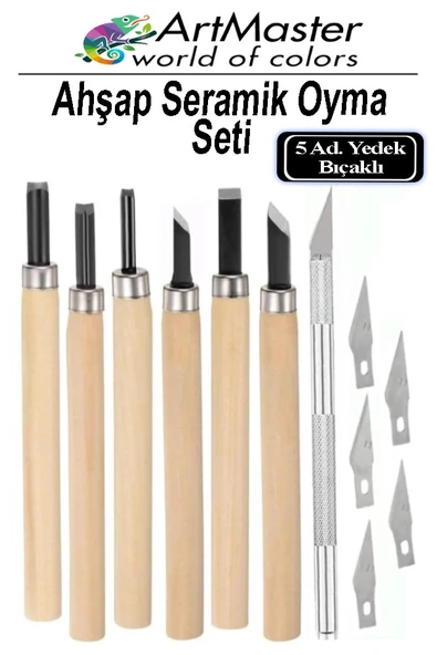 Seramik Oyma Seti Ahşap 6 lı Kretuar 1 Paket Paslanmaz Çelik Bıçaklı İskarpela Seti Hobi Heykel Ağaç Oyma Kretuar Gravür