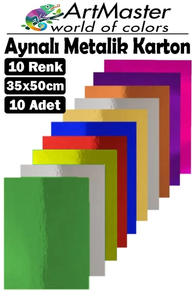 Aynalı Metalik Fon Kartonu 35x50 cm 10 Renk 1 Paket Dekoratif Pırıltılı Folyo Kağıt Okul Sınıf Renkli