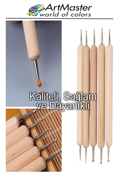 Alüminyum Kabartma Kalemi Ahşap 6 Lı Set 1 Paket Aliminyum Folyo Kabartma Gravür Noktalama Kalemi Çift Uçlu İzleme - 2