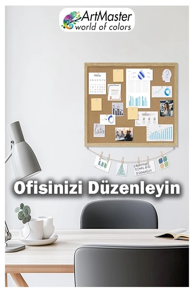 Mantar Pano Ahşap Çerçeve Duvara Monte 45x60 cm 1 Adet Harita Çivisi Hediyeli Dekorasyon Mantar Çerçeve Evde Okulda Büro - 5