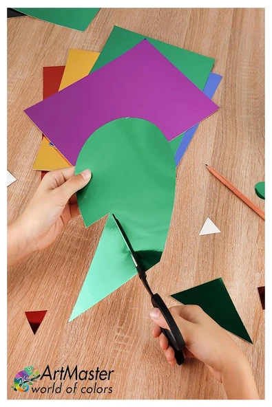 Aynalı Metalik Fon Kartonu 20x30 cm 10 Renk 1 Paket Dekoratif Pırıltılı Folyo Kağıt Okul Sınıf Renkli - 5