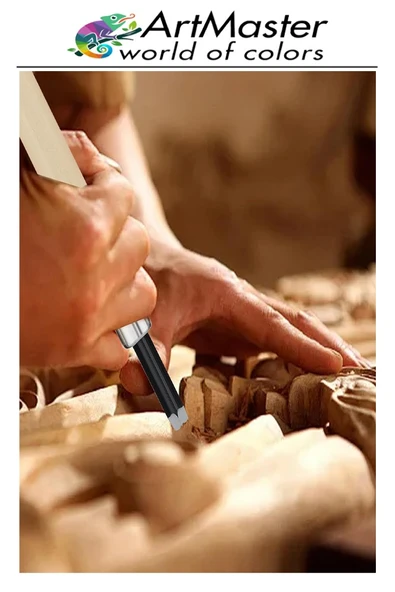 Seramik Oyma Seti Ahşap 6 Lı 1 Paket Set Paslanmaz Çelik Bıçaklı Ağaç Oyma Heykel Hobi Kretuar Gravür - 5