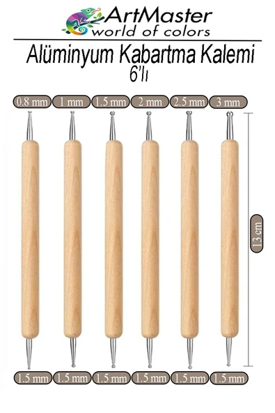 Alüminyum Kabartma Kalemi Ahşap 6 Lı Set 1 Paket Aliminyum Folyo Kabartma Gravür Noktalama Kalemi Çift Uçlu İzleme