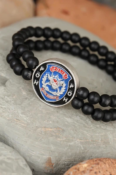 HEYF Siyah Renk Çift Sıra Oniks Doğal Taş PÖH Tasarımlı Erkek Bileklik - Resim 2