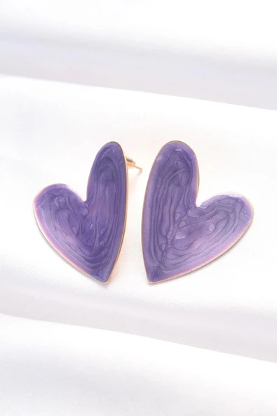 HEYF Mor Renk Mineli Kalp Küpe ürün görseli 1