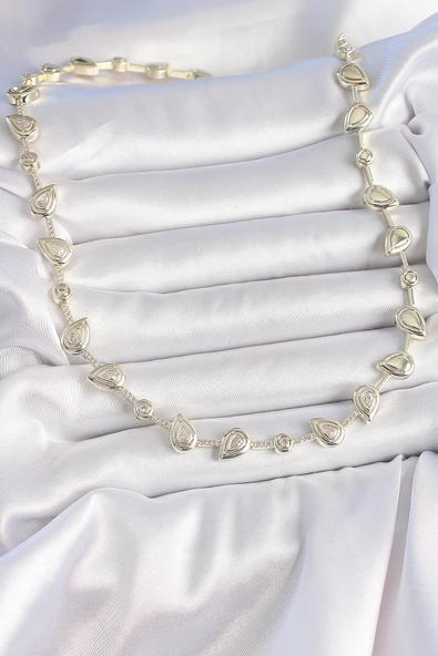 HEYF Pirinç Gold Renk Zirkon Taşlı Damla Model VIP Seri Exclusive Kadın Kolye - Resim 2