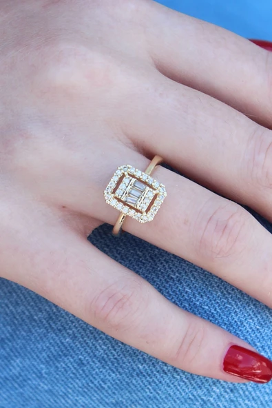 HEYF Gold Renk Baget Zirkon Taşlı Kadın Yüzük ürün görseli 1