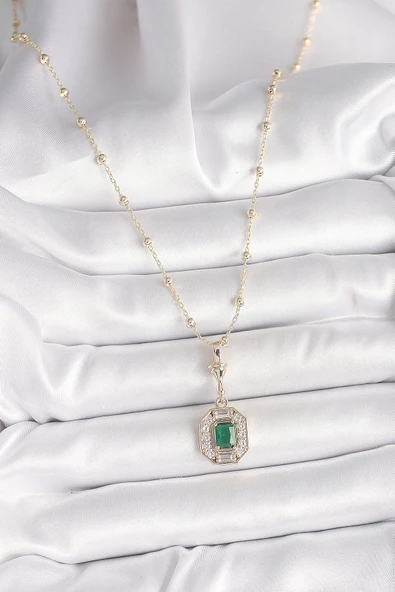 HEYF Pirinç Gold Renk Zirkon Taşlı Topçuk Zincir Serenay Model Kadın Kolye - Resim 2