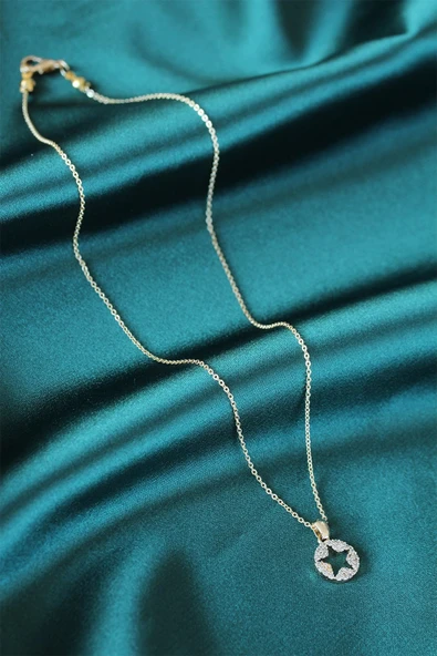 HEYF Yıldız Tasarım Gold Renk Kadın Kolye - Resim 2