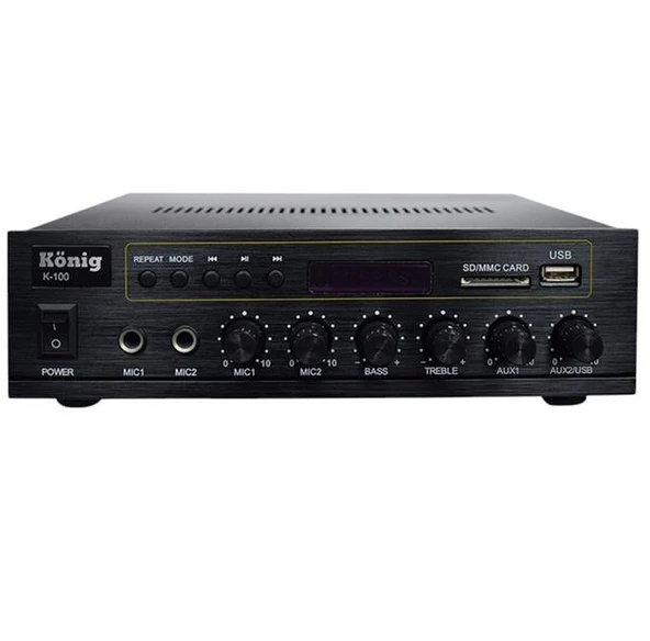 König K-100 USB-SD-Bluetooth Destekli 2 Mik. Giriş 8 Ohm 100/70v 80 Watt Trafolu Anfi - Resim 2