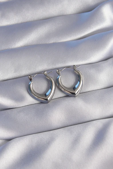 HEYF 316L Çelik Gümüş Renk İçi Oval Tasarımlı Küpe ürün görseli 1