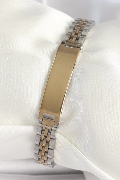 HEYF 316L Çelik Gold Gümüş Renk Kalın Zincir Künye Model Erkek Bileklik ürün görseli 1